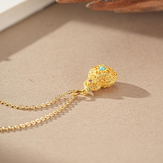 【祥云绿松沙金葫芦项链】敦煌轻奢国风项链 新款葫芦吊坠设计款项链 商品图4