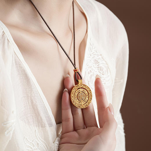 【时来运转沙金项链】敦煌小众镀金古法沙金转运罗盘吊坠 男女式古币项链 商品图2