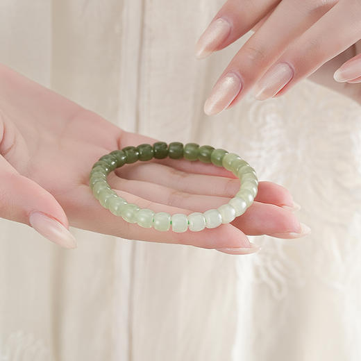 【苍山·和田玉渐变桶珠手串】敦煌福泽天然和田玉老型珠渐变手链女款小众设计感复古国风素圈手串 商品图4