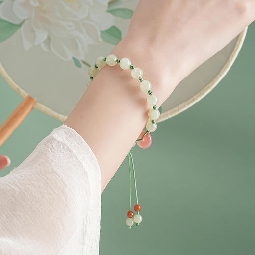 【映雪·和田玉梅花手绳】敦煌天然和田玉圆珠双流苏手绳梅花朵朵开玛瑙平安扣设计款手编手绳女 商品图8