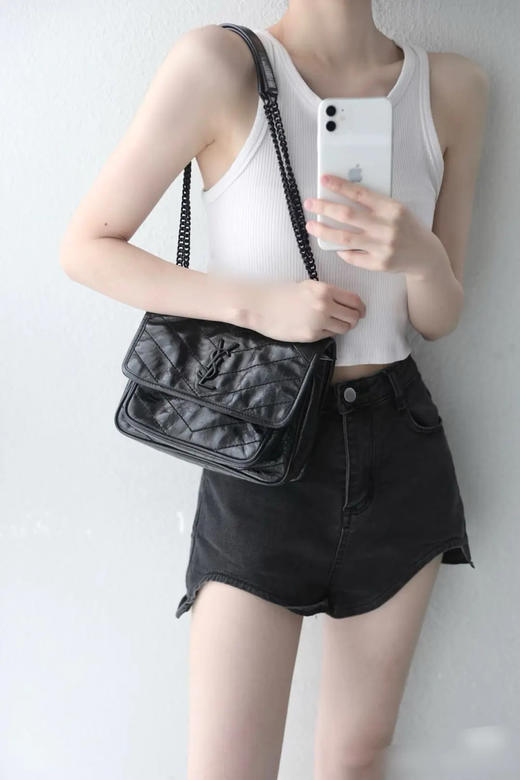 YSL Niki baby 黑色 so black 油蜡牛皮 小号 翻盖包 商品图3