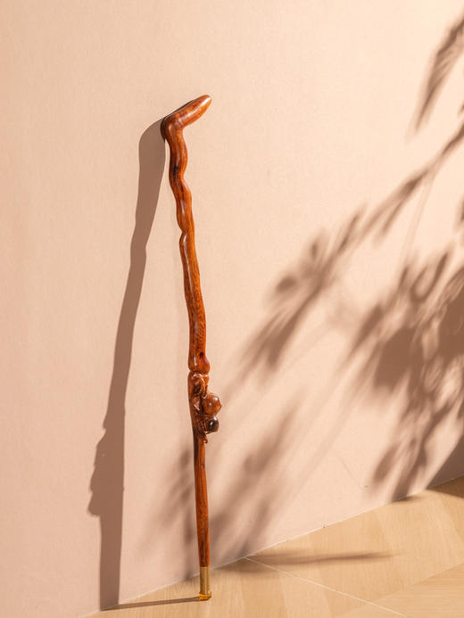 黄花梨雕寿桃手杖 商品图0