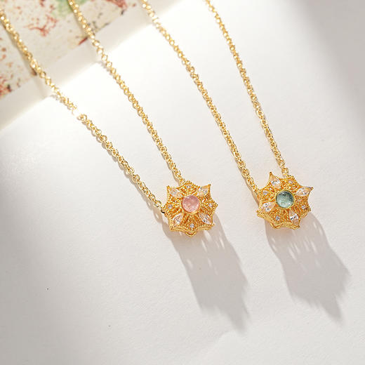 【如意宝莲碧玺项链】敦煌小众设计款莲花碧玺项链 新中式国风文创配饰 商品图0