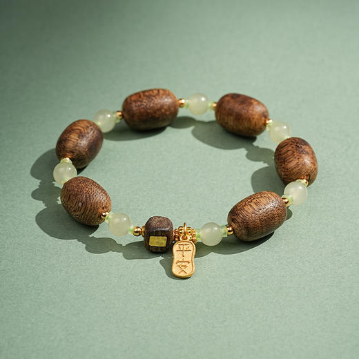 【暗香·和田玉沉香手串】敦煌沉香木桶珠天然和田玉圆珠手串新中式平安喜乐复古风文玩盘玩手串 商品图1