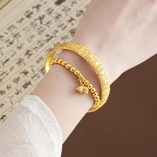 【两世欢沙金手串】敦煌沙金手链高颜值百搭叠戴两世欢莲蓬素链手串手饰品女 商品图2
