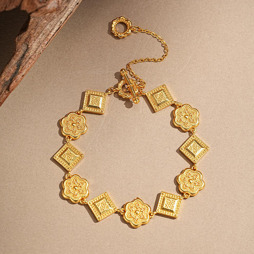 【盛世华彩沙金手链】敦煌古法沙金盛世华彩传承华星凝辉手链女复古国潮风手链 商品图0