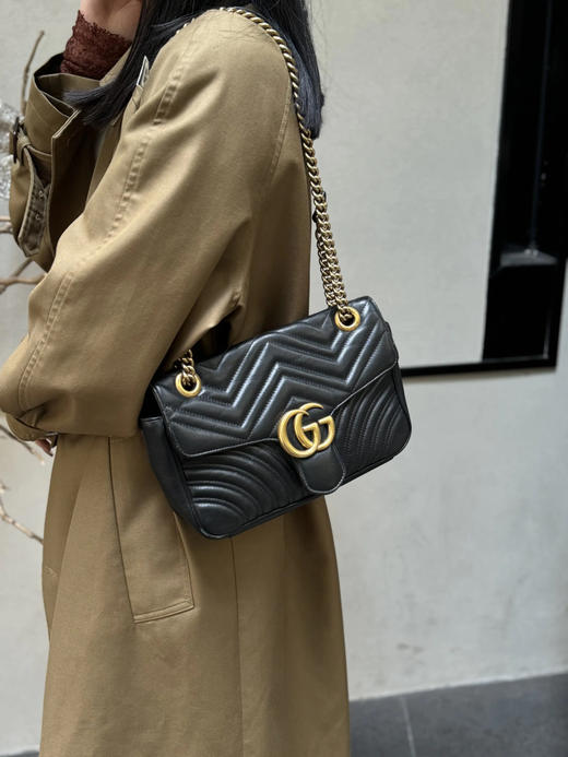 Gucci 双g 马蒙 中号 牛皮 黑金 斜挎包 商品图1