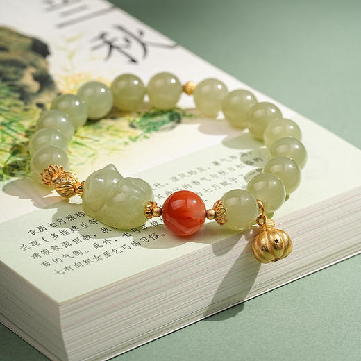 【喵玉招财·和田玉南红纯银手串】敦煌福泽和田玉趴趴猫手链搭配南红S925银饰品手串 商品图4