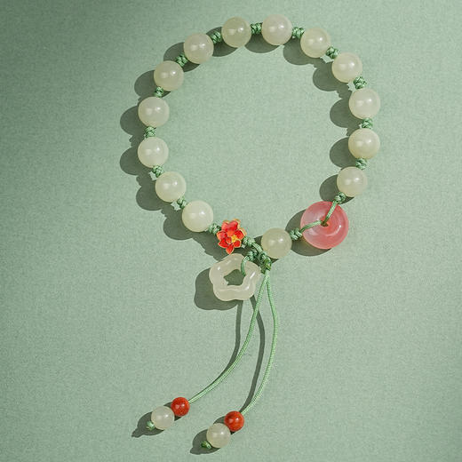 【映雪·和田玉梅花手绳】敦煌天然和田玉圆珠双流苏手绳梅花朵朵开玛瑙平安扣设计款手编手绳女 商品图3
