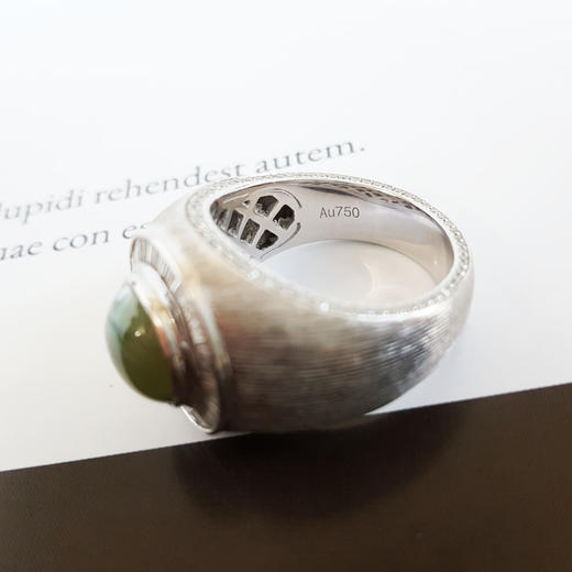 【天然正品】AU750收藏级白金豪镶钻镶GRS大证天然无烧蜜糖色5.02克拉金绿宝石猫眼戒指9.12*9.08*6.23MM（皆取最大值）14号120226NJS50 商品图5