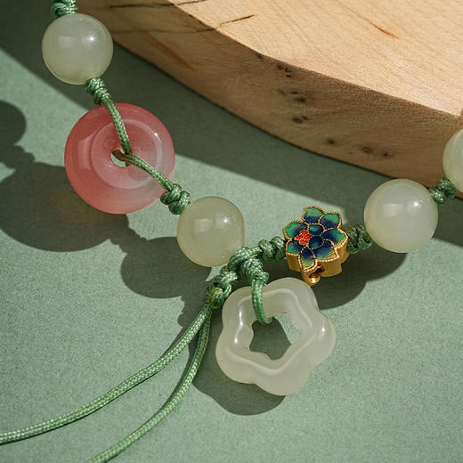 【映雪·和田玉梅花手绳】敦煌天然和田玉圆珠双流苏手绳梅花朵朵开玛瑙平安扣设计款手编手绳女 商品图7