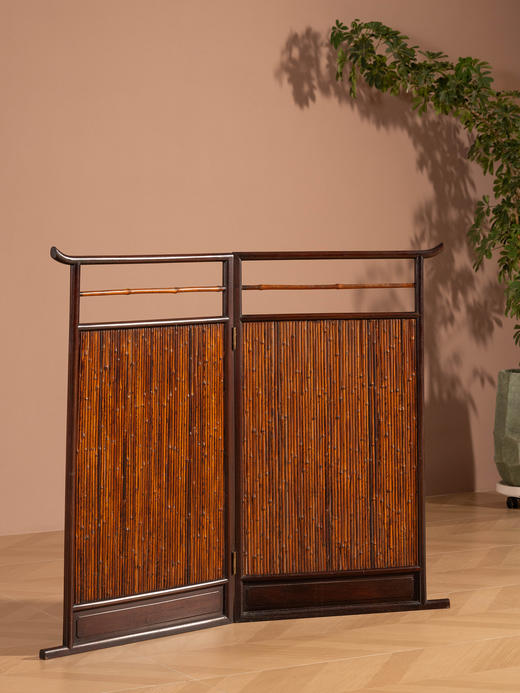 清	红木嵌湘妃竹双折屏风 商品图1