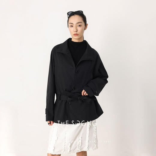 THESOONG早春新款极简风线条感立领可调节收腰风衣外套HWWT8644 商品图6