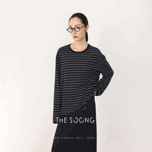 THESOONG|"质感生活家"经典条纹高支半裙松紧腰休闲套装7663/7662 商品图3