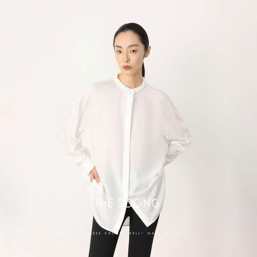 THESOONG"廓形衬衫"桑蚕丝砂洗光泽感木耳边小立领衬衫HWCS8713 商品图2