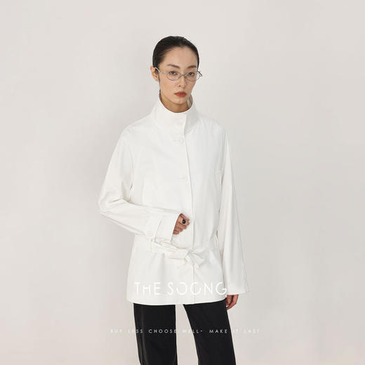 THESOONG早春新款极简风线条感立领可调节收腰风衣外套HWWT8644 商品图3
