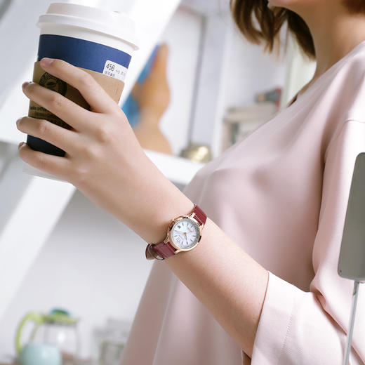 西铁城日本官方正品复古皮带光动能万年历电波女表EC1173-10D 商品图2