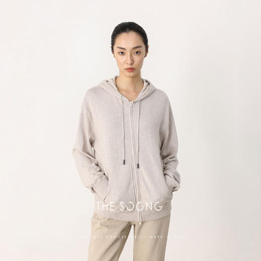 THESOONG|"羊绒卫衣"山羊绒细腻软糯肌理感抽绳连帽卫衣外套HBMY8403 商品图2