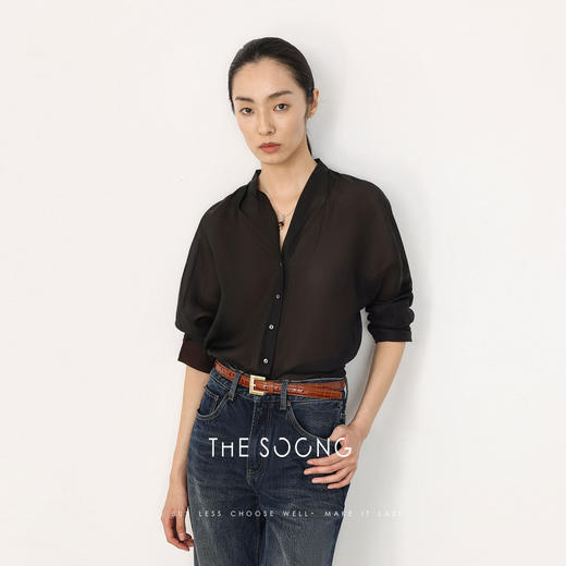 THESOONG|“隐格肌理”100%桑蚕丝高弹轻薄香云纱开衫外套HWCS8665 商品图10