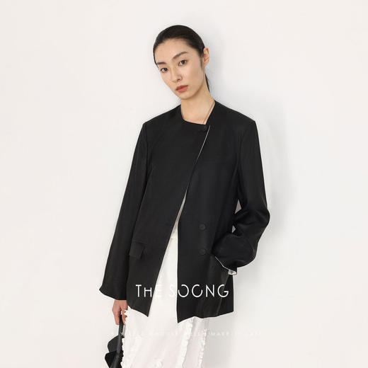 THESOONG|纯手工40姆米双面缎桑蚕丝筋骨感撞色翻领外套HWWT8659 商品图4