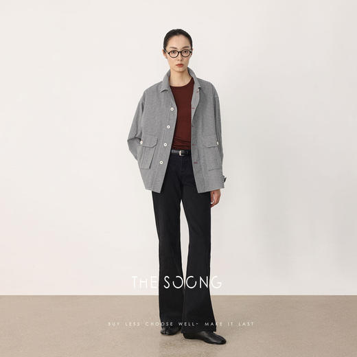 THESOONG|早春新款经典工字褶口袋色织格子翻领外套HWWT7650 商品图4