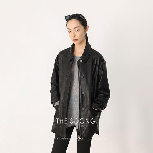 THESOONG|早春新款精选小羊皮细腻柔光感翻领皮衣外套HWPY8668 商品图8