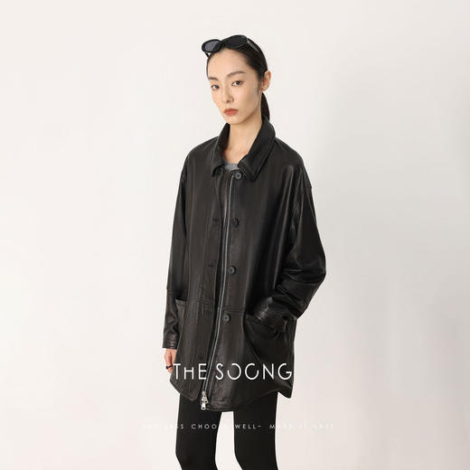 THESOONG|早春新款精选小羊皮细腻柔光感翻领皮衣外套HWPY8668 商品图3