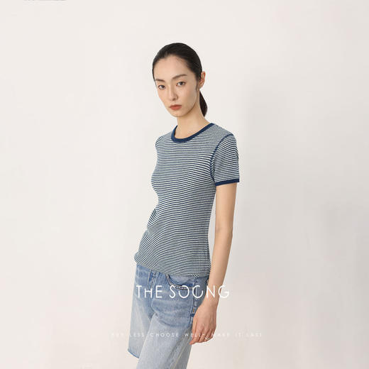 THESOONG"经典条纹T"羊毛坑条肌理撞色机织立体T恤上衣HWTX8493 商品图1