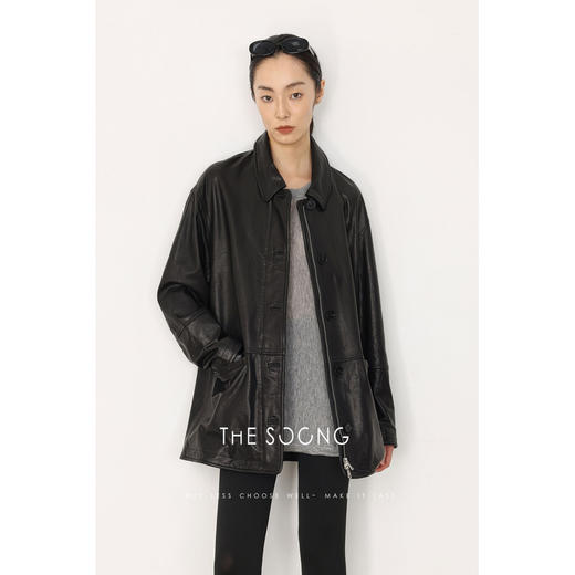 THESOONG|早春新款精选小羊皮细腻柔光感翻领皮衣外套HWPY8668 商品图4