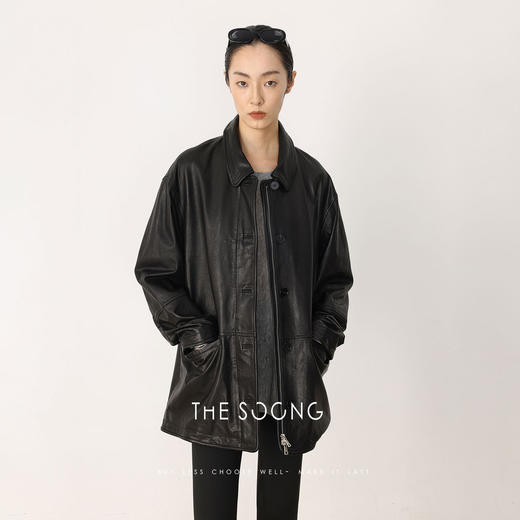 THESOONG|早春新款精选小羊皮细腻柔光感翻领皮衣外套HWPY8668 商品图1