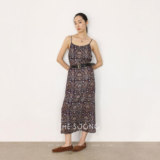 THESOONG"花卉吊带裙"纯桑蚕丝珍珠缎面感吊带连衣裙女HWQZ8664 商品图5