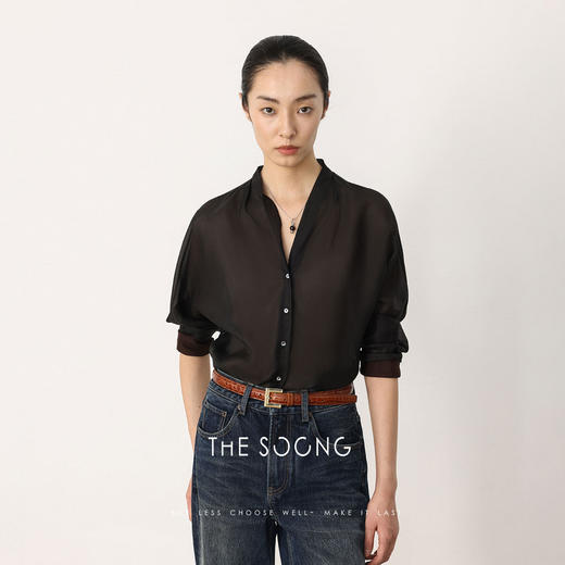 THESOONG|“隐格肌理”100%桑蚕丝高弹轻薄香云纱开衫外套HWCS8665 商品图7