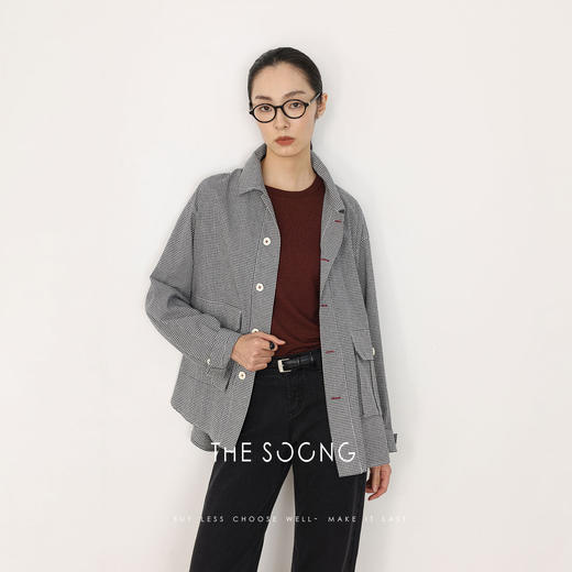 THESOONG|早春新款经典工字褶口袋色织格子翻领外套HWWT7650 商品图8