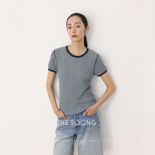 THESOONG"经典条纹T"羊毛坑条肌理撞色机织立体T恤上衣HWTX8493 商品图2