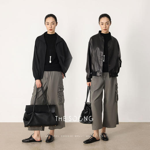THESOONG|“软糯挺括”280g高克重纯棉双活褶工装九分裤HBKZ8047 商品图3