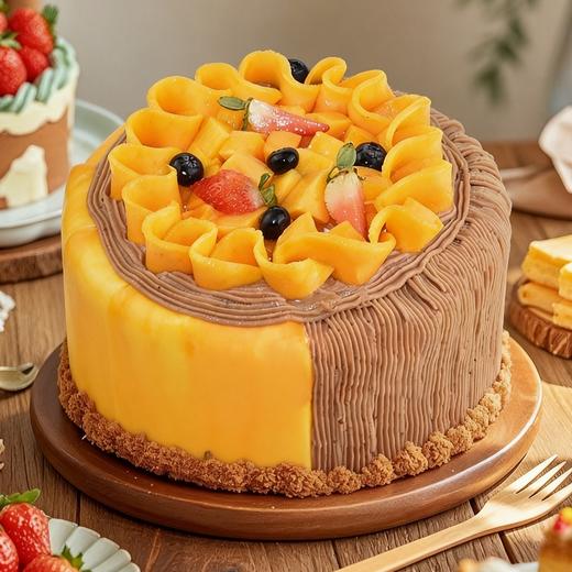 【栗子芒果】 一个蛋糕两个口味，左边芒果蛋糕，右边栗子蛋糕 商品图0