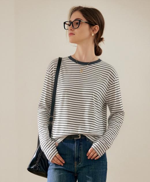 佐丹奴女装26年新款全棉条纹长袖T恤衫05326208 商品图0