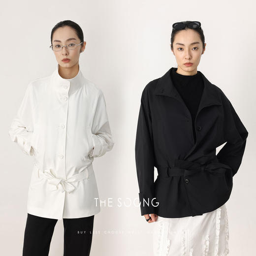 THESOONG早春新款极简风线条感立领可调节收腰风衣外套HWWT8644 商品图2