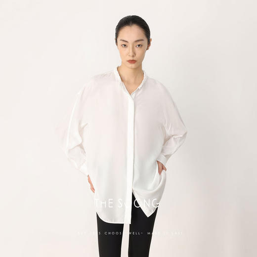 THESOONG"廓形衬衫"桑蚕丝砂洗光泽感木耳边小立领衬衫HWCS8713 商品图4