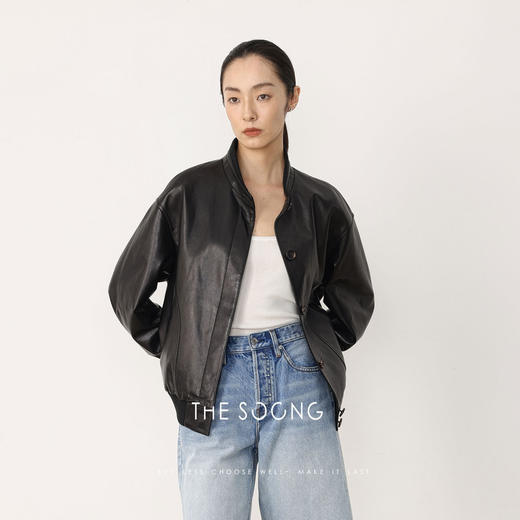 THESOONG|"柔韧绵羊"英国进口绵羊皮特殊鞣制立领皮衣外套HWPY8722 商品图6