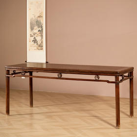 清	黄花梨螭龙纹卡子花圆包圆大画桌