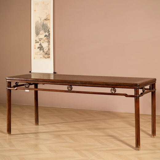 清	黄花梨螭龙纹卡子花圆包圆大画桌 商品图0