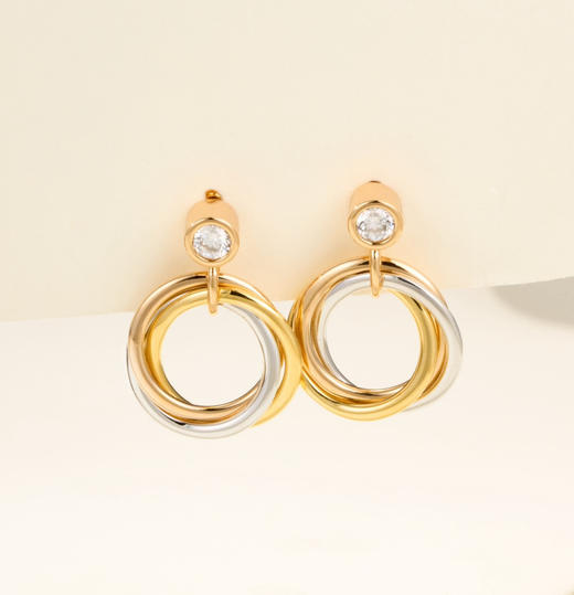 卡地亚家三色环小号金色耳环 商品图5