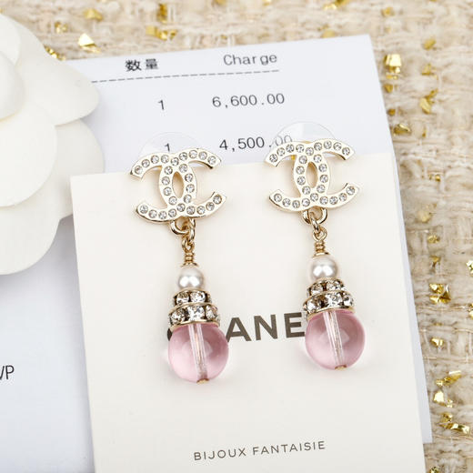 Ch@nel专柜6600香家26C 粉色水晶双c耳环 商品图6