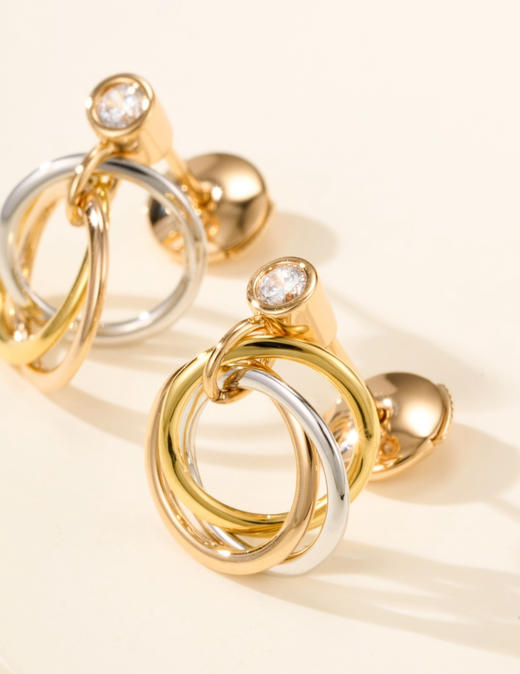 卡地亚家三色环小号金色耳环 商品图2