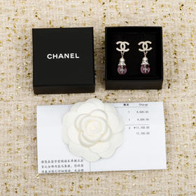 Ch@nel专柜6600香家26C 粉色水晶双c耳环