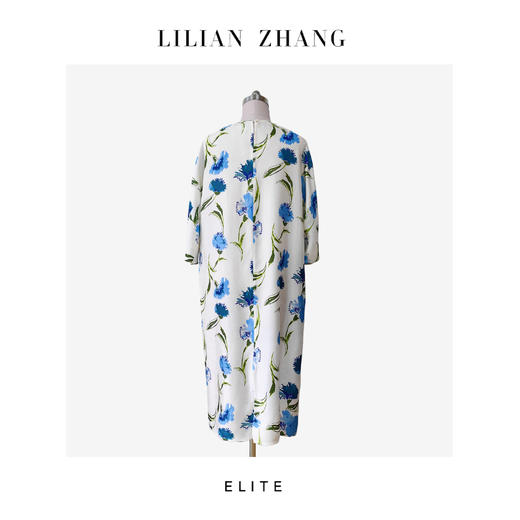 静奢风「松弛度假风」 “雾蓝花信”水彩康乃馨茧型醋酸连衣裙2501151 商品图4