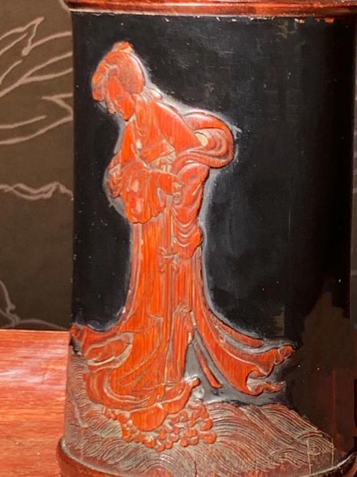 黑漆地雕洛神赋图文竹雕笔筒，顺丰包邮 商品图11