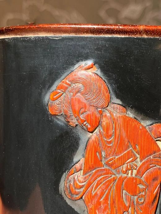 黑漆地雕洛神赋图文竹雕笔筒，顺丰包邮 商品图5