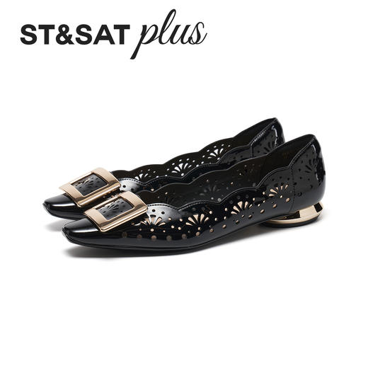 【方扣系列】星期六26春新款简约镂空漆皮低跟单鞋SSE1111022 商品图9